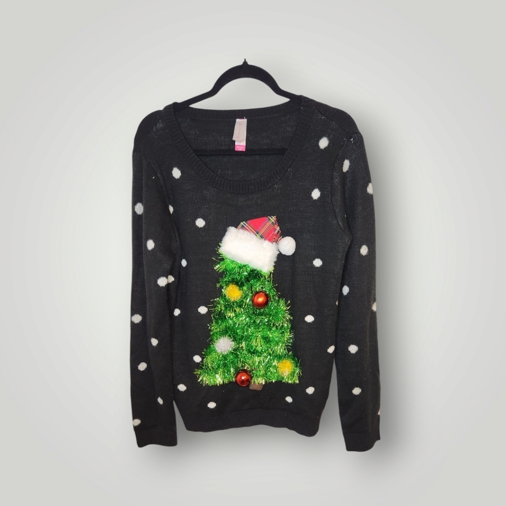 Ugly holiday sweater Festive Christmas Tree Sweater size XXL 2x Black